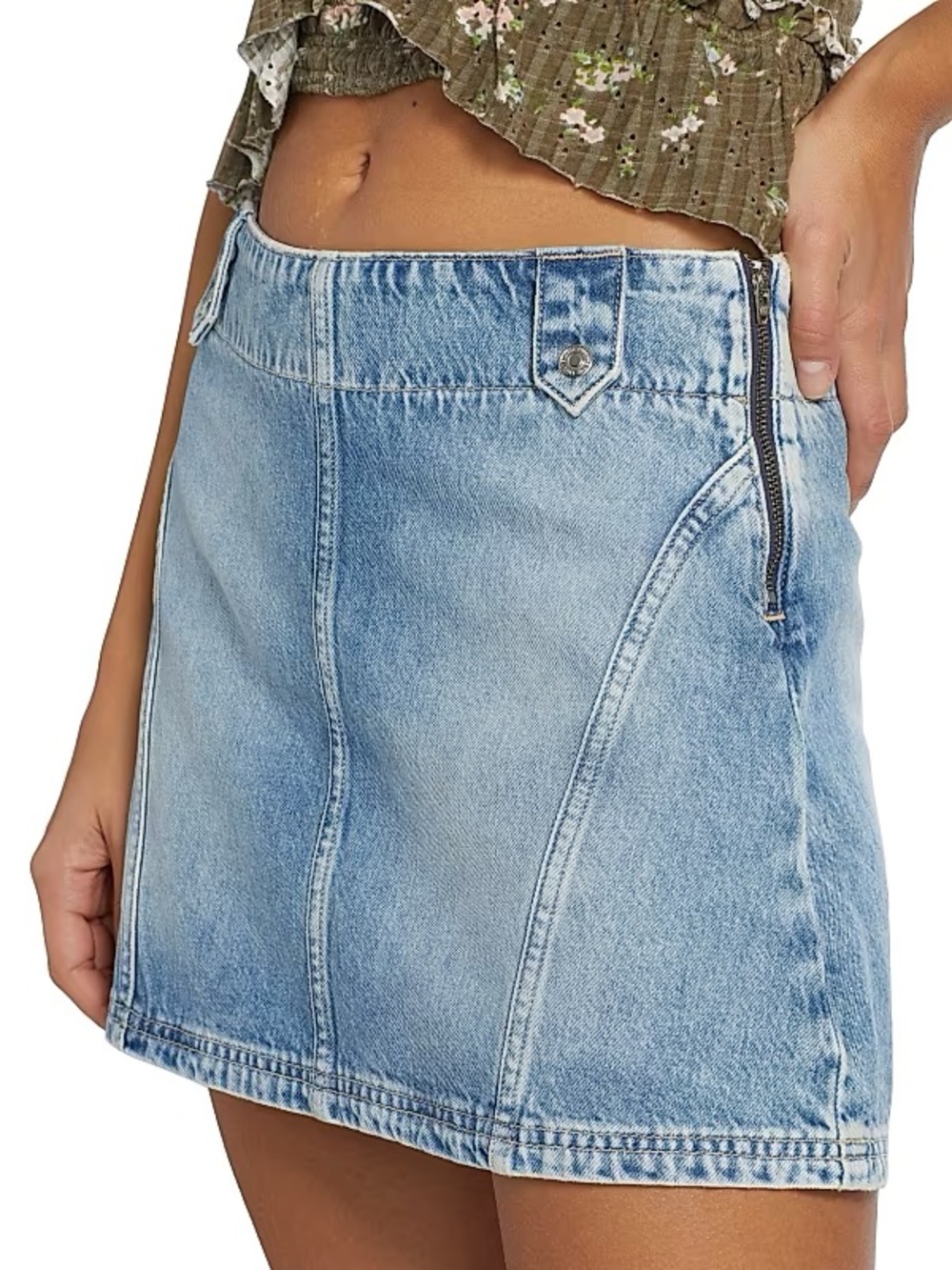 Free People Runaway Mid Rise blue denim mini skirt size 30